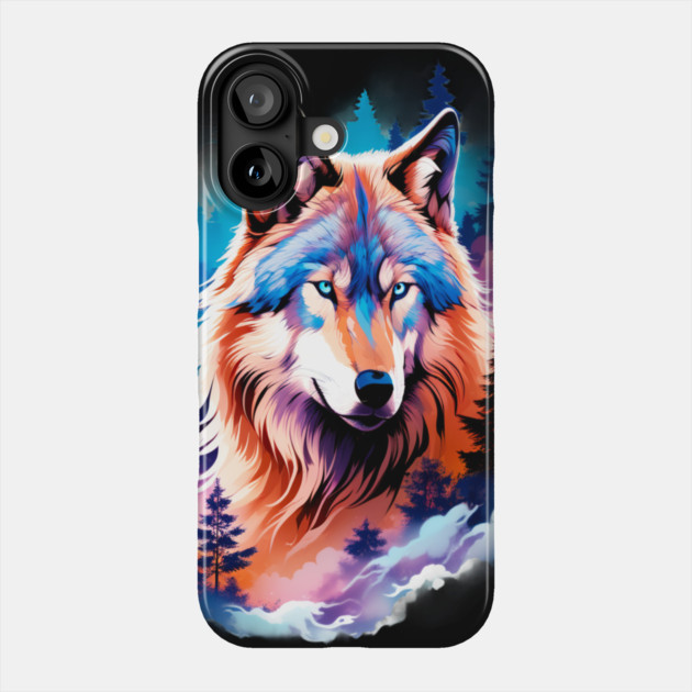 A Grey Wolf with Mountains, Floral Elements, Forests, Trees Phone Case by BirdsnStuff