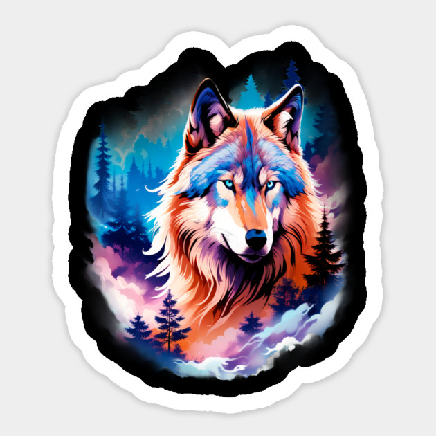 A Grey Wolf with Mountains, Floral Elements, Forests, Trees Magnet by BirdsnStuff