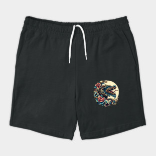 Fierce Dragon and Floral Moon Artwork – Mythical Graphic Gift Shorts