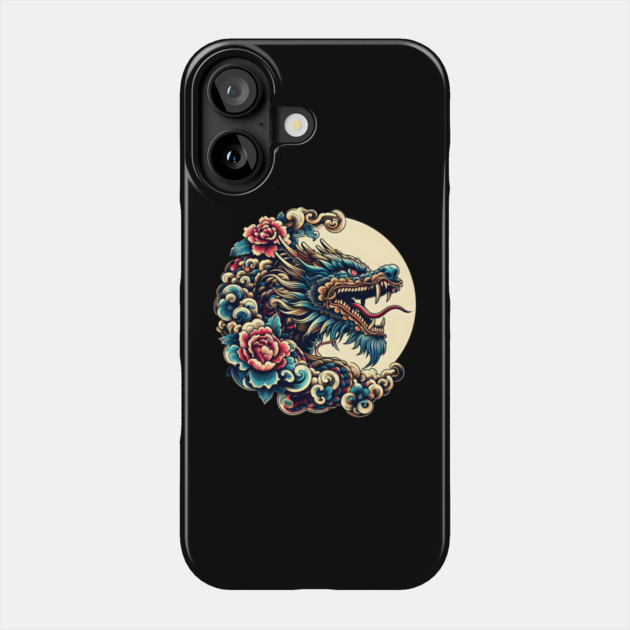Fierce Dragon and Floral Moon Artwork – Mythical Graphic Gift Phone Case by MakerMind8.2