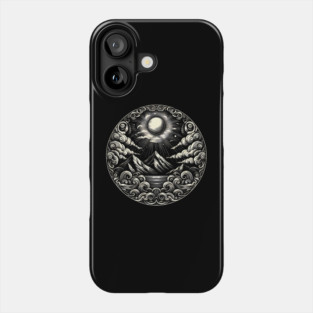 Moonlit Mountains – Monochrome Nature Landscape Artwork Graphic Phone Case