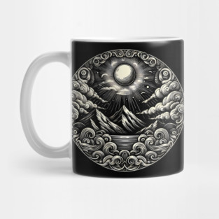Moonlit Mountains – Monochrome Nature Landscape Artwork Graphic Mug