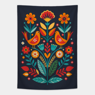 Romanian Folklore Floral Design Tapestry