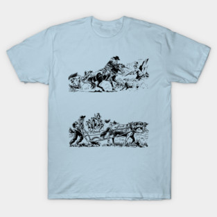 REVISTANGO #455 - Contrasting Scenes of Cowboys Herding Cattle and a Farmer Plowing a Field, Classic Western Illustration, Western Art Vintage Retro Style Comic Pulp T-Shirt