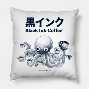 Black ink coffee octopus Pillow