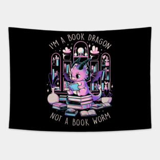 Book Dragon - Cute Dark Dragon Books Color Gift Tapestry
