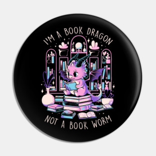 Book Dragon - Cute Dark Dragon Books Color Gift Pin
