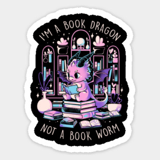 Book Dragon - Cute Dark Dragon Books Color Gift Sticker