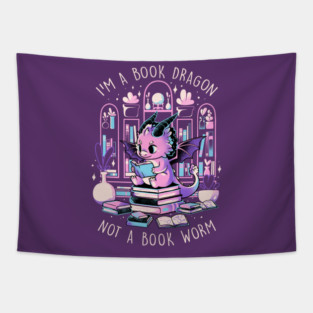Book Dragon - Cute Dark Dragon Books Color Gift Tapestry