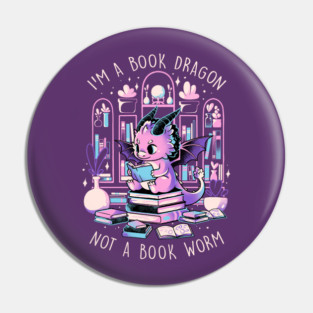 Book Dragon - Cute Dark Dragon Books Color Gift Pin