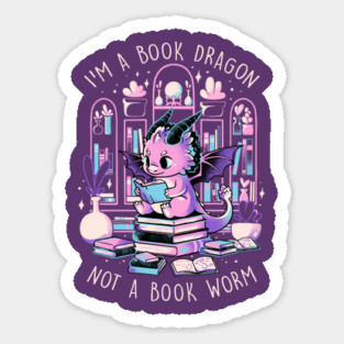 Book Dragon - Cute Dark Dragon Books Color Gift Sticker