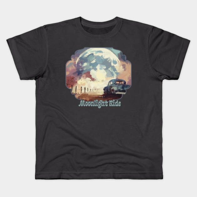 Moonlight Ride Kids T-Shirt by TopTenGraphics