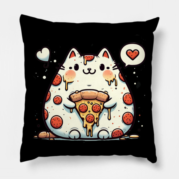 Funny Fat Cat with Pizza Skin, Funny Pizza Lover Pillow by logiamerch