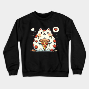Funny Fat Cat with Pizza Skin, Funny Pizza Lover Crewneck Sweatshirt