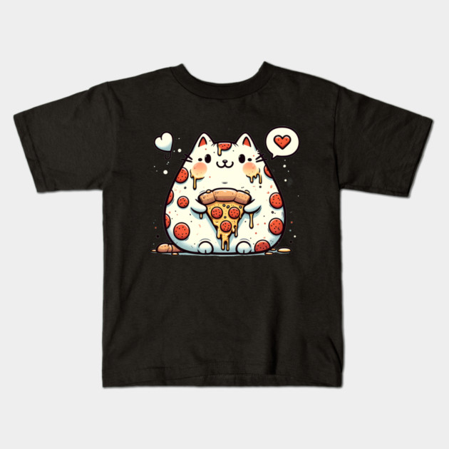 Funny Fat Cat with Pizza Skin, Funny Pizza Lover Kids T-Shirt by logiamerch