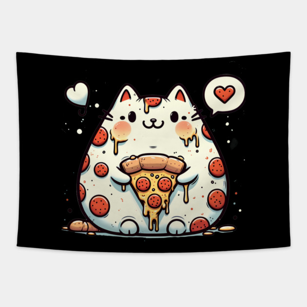 Funny Fat Cat with Pizza Skin, Funny Pizza Lover Tapestry by logiamerch
