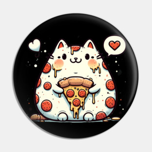 Funny Fat Cat with Pizza Skin, Funny Pizza Lover Pin