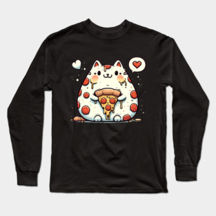 Funny Fat Cat with Pizza Skin, Funny Pizza Lover Long Sleeve T-Shirt