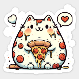 Funny Fat Cat with Pizza Skin, Funny Pizza Lover Sticker