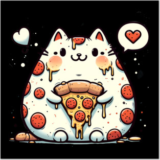 Funny Fat Cat with Pizza Skin, Funny Pizza Lover Posters and Art