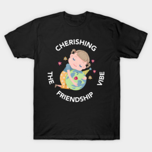 Cherishing the Friendship Vibe Cute Earth Hug Graphic Gift T-Shirt