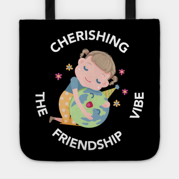 Cherishing the Friendship Vibe Cute Earth Hug Graphic Gift Tote by MakerMind8.2