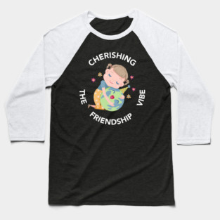 Cherishing the Friendship Vibe Cute Earth Hug Graphic Gift Baseball T-Shirt