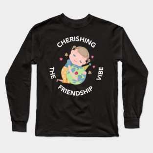 Cherishing the Friendship Vibe Cute Earth Hug Graphic Gift Long Sleeve T-Shirt