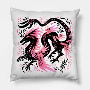 Cherry Blossom Winged Dragon Pillow