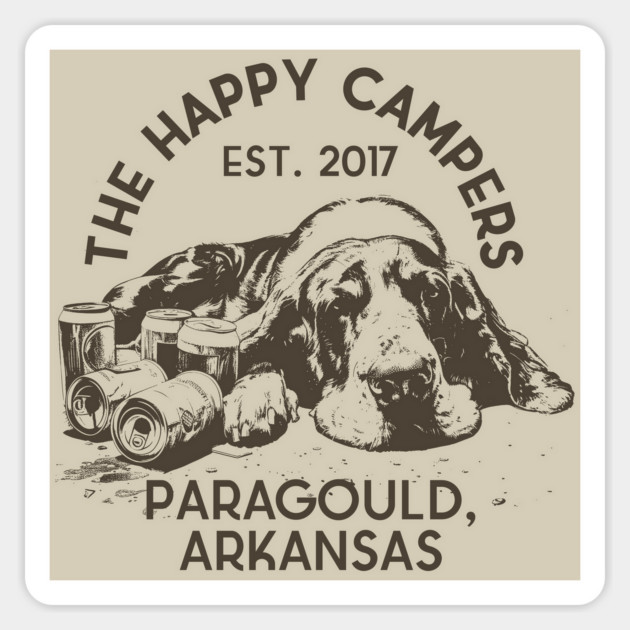 The Happy Campers - Bummin' Basset Sticker by rt-shirts