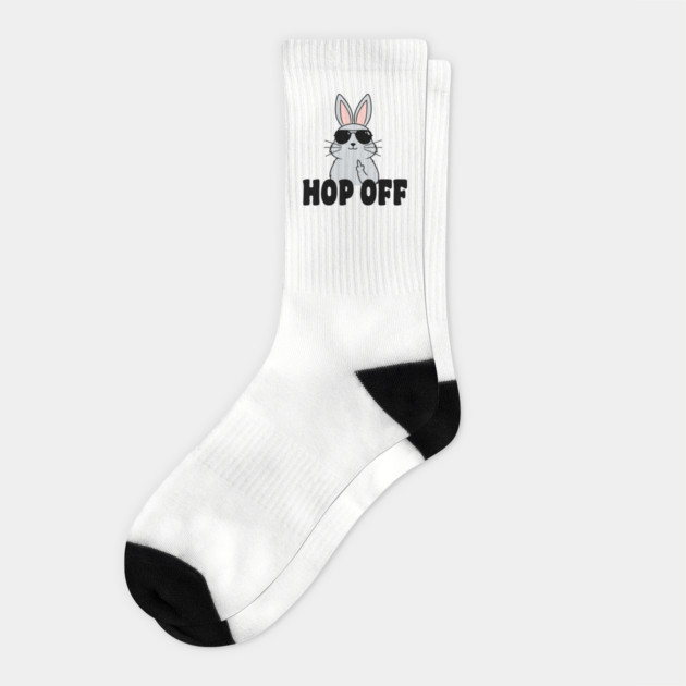 Hop Off Sarcastic Easter Bunny Flipping Middle Finger Socks by Anticorporati