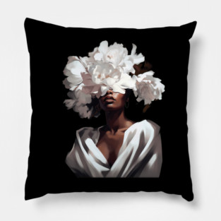 White Flower On Black Women Pillow