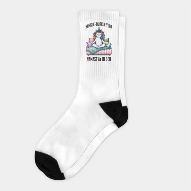 Hurkle-Durkle Yoga Namast'ay in my bed funny Scottish slang Socks by Luxinda