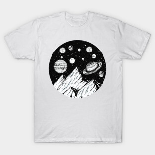 Solar System Planets Mountain Hiking Camping Universe Space T-Shirt