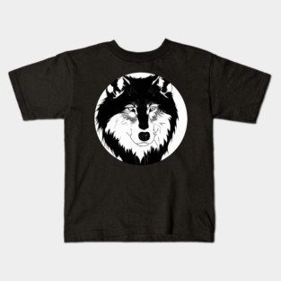 Wolf head black and white Kids T-Shirt
