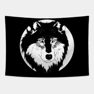 Wolf head black and white Tapestry