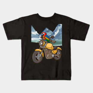 Parrot rides a motorcycle Kids T-Shirt