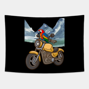 Parrot rides a motorcycle Tapestry