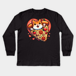 Funny Fat with Pizza, Funny Pizza lover Kids Long Sleeve T-Shirt