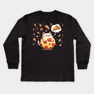 Funny Fat with Pizza, Funny Pizza lover Kids Long Sleeve T-Shirt
