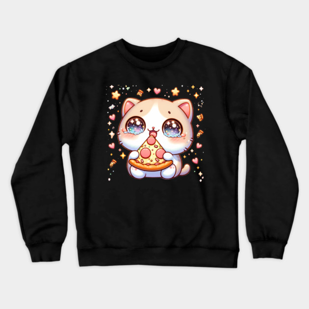Cute kawaii with Pizza, Funny Pizza lover Crewneck Sweatshirt by logiamerch