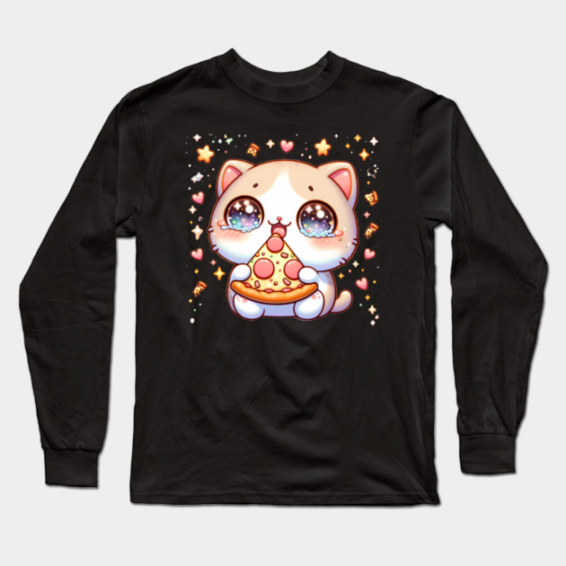 Cute kawaii with Pizza, Funny Pizza lover Long Sleeve T-Shirt by logiamerch