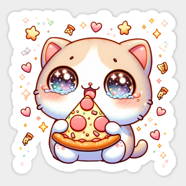 Cute kawaii with Pizza, Funny Pizza lover Sticker by logiamerch