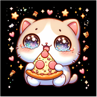 Cute kawaii with Pizza, Funny Pizza lover Posters and Art