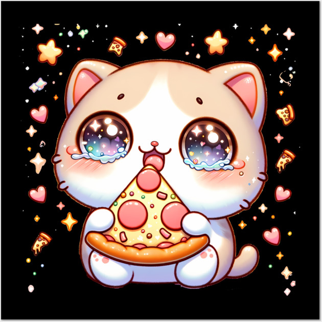 Cute kawaii with Pizza, Funny Pizza lover Wall Art by logiamerch