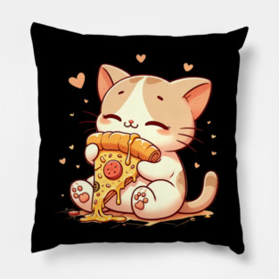 Cute kawaii Eating Pizza, Funny Pizza lover Pillow