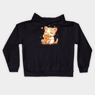 Cute kawaii Eating Pizza, Funny Pizza lover Kids Hoodie