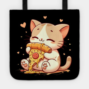 Cute kawaii Eating Pizza, Funny Pizza lover Tote