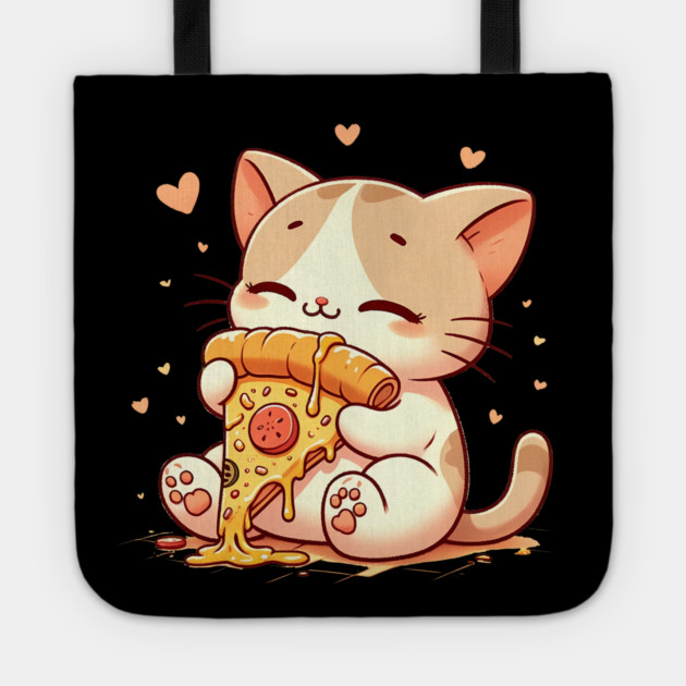 Cute kawaii Eating Pizza, Funny Pizza lover Tote by logiamerch