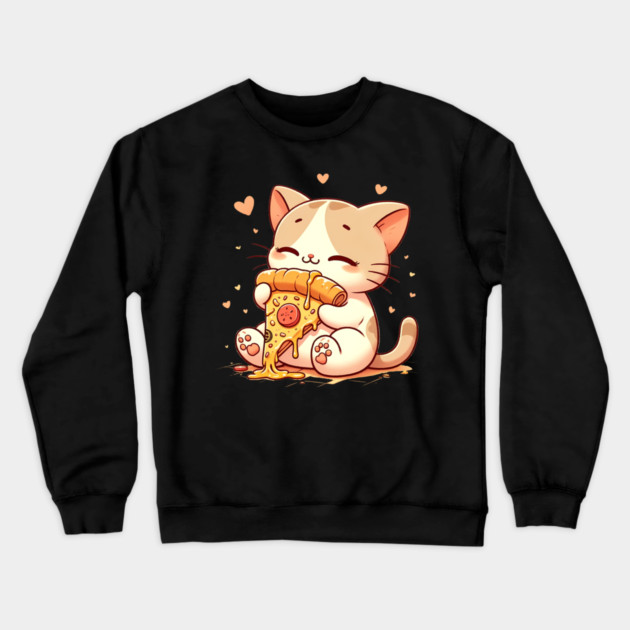 Cute kawaii Eating Pizza, Funny Pizza lover Crewneck Sweatshirt by logiamerch